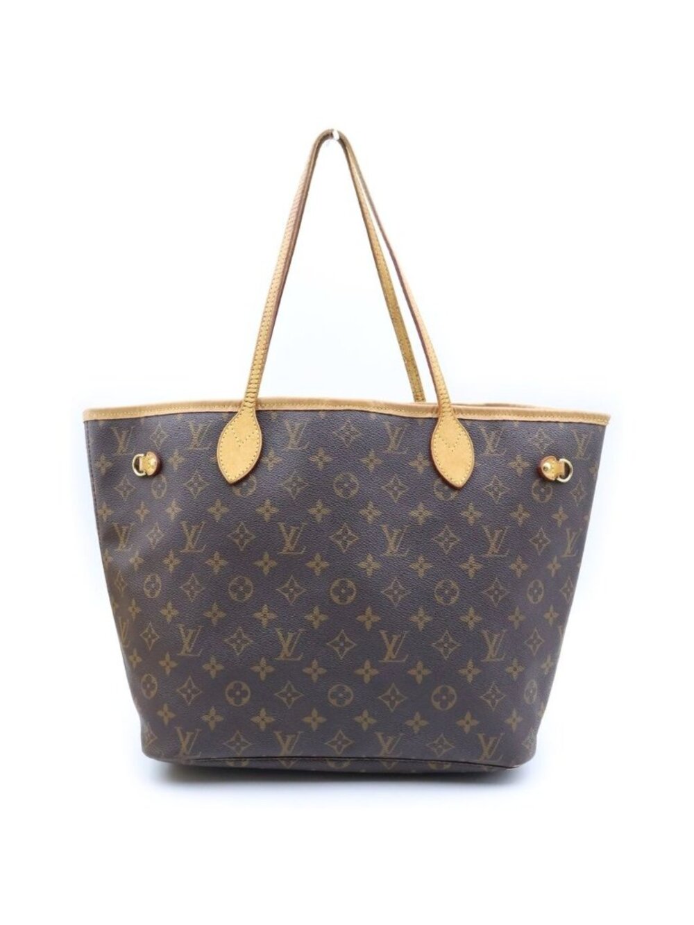 Louis Vuitton Monogram Neverfull MM Vintage Tote Bag Brown Leather Gold
